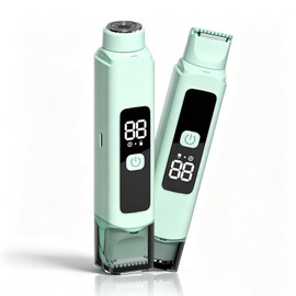 Bikini Trimmer for Women, 2-in-1 Dual Head Electric Shaver with Ceramic Blades, Painless Cordless Pubic Hair Razor for Sensitive Skin, Rechargeable Body & Facial Hair Removal, Portable Grooming Kit
