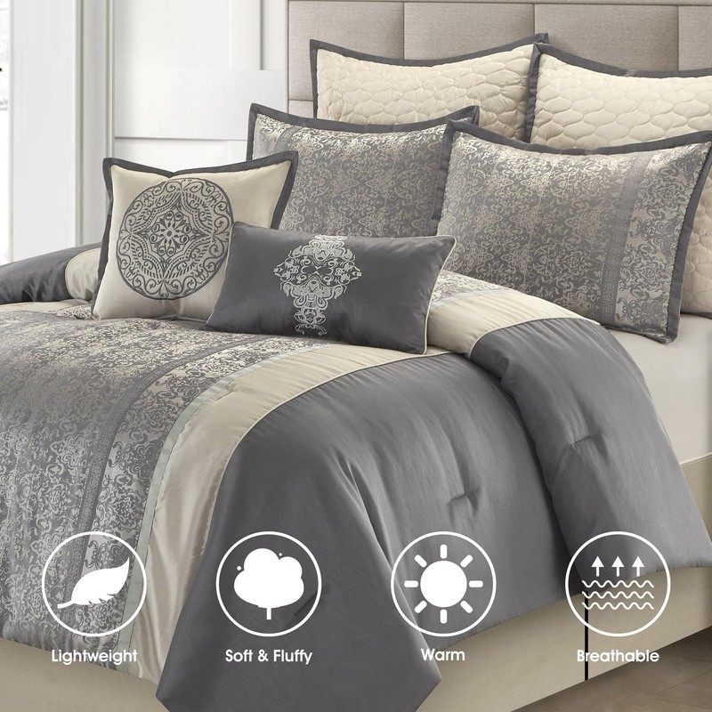 LANCO MODERN LIFESTYLE California King Size Comforter Set, Grey Beige,