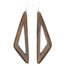 Teri's Boutique Big 4 Inch Long Triangle Geometric Light Weight Women Fashion Jewelry Wood Wooden Dangle Earrings (Dark Brown)
