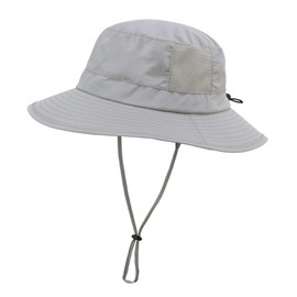 Magracy Toddler Kids UPF50+ Sun Bucket Hat Adjustable Chin Strap Wide Brim Sun Protection Hat for Boys Girls Light Grey M