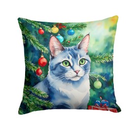 Caroline's Treasures Tree Christmas Decorative Throw Pillow, 14Hx14W, Ojos Azules Cat