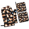 Cute Corgi Dog 4pcs Oven Mitts and Pot Holders Sets,Heat