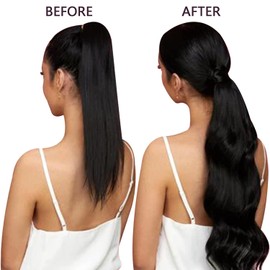 RUNATURE 50 cm Real Hair Braid Extensions, Jet Black, Invisible Clip-In Ponytail Extensions, Human Hair, Colour #1 Black, 80 g/pack