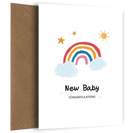 Hey Chimp New Baby Card for Girl or Boy - Rainbows and Stars - Congratulations New Baby Cards - Welcome Baby Boy or Girl. For Parents, Proud Grandparents