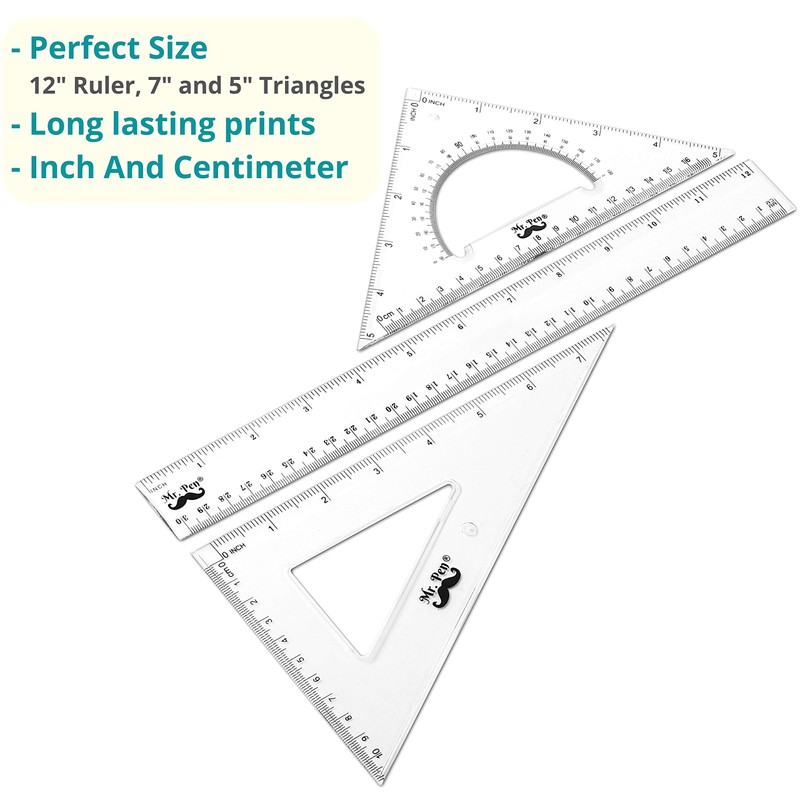 Mr. Pen Triangle Ruler, Protractor, Math Set - 3 Pack,
