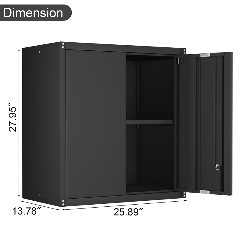 IRONFFICE Metal Storage Cabinet,Garage Wall Cabinets with Locking Doors,Black Metal