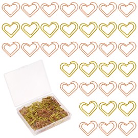 lasuroa 100pcs Heart Shaped Paper Clips, Small Cute Metal Love Heart Decorative Paperclips for Office School Notes Documents Scrapbooking Wedding Decor & Craft Projects (Gold, Rose Gold)