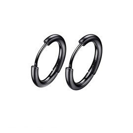 316L Surgical Stainless Steel Huggie Hoop Earrings 6mm Black Hypoallergenic Earrings Hoop Cartilage Helix Lobes Hinged Sleeper Earrings For Men Women Girls(A03:6mm Black(THK 2.0mm))