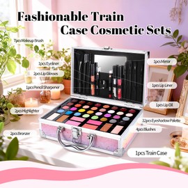 YBUETE Makeup Starter Set, Beginner Cosmetics Kit, Full Train Case, Eyeshadow, Blusher, Contour, Eyebrow Powder