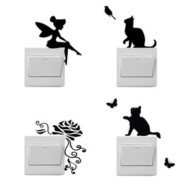 4pack Cartoon Switch Sticker Water Resistant, PVC Switch Socket Decorations Wall Stickers Wall Art Wall Sticker.
