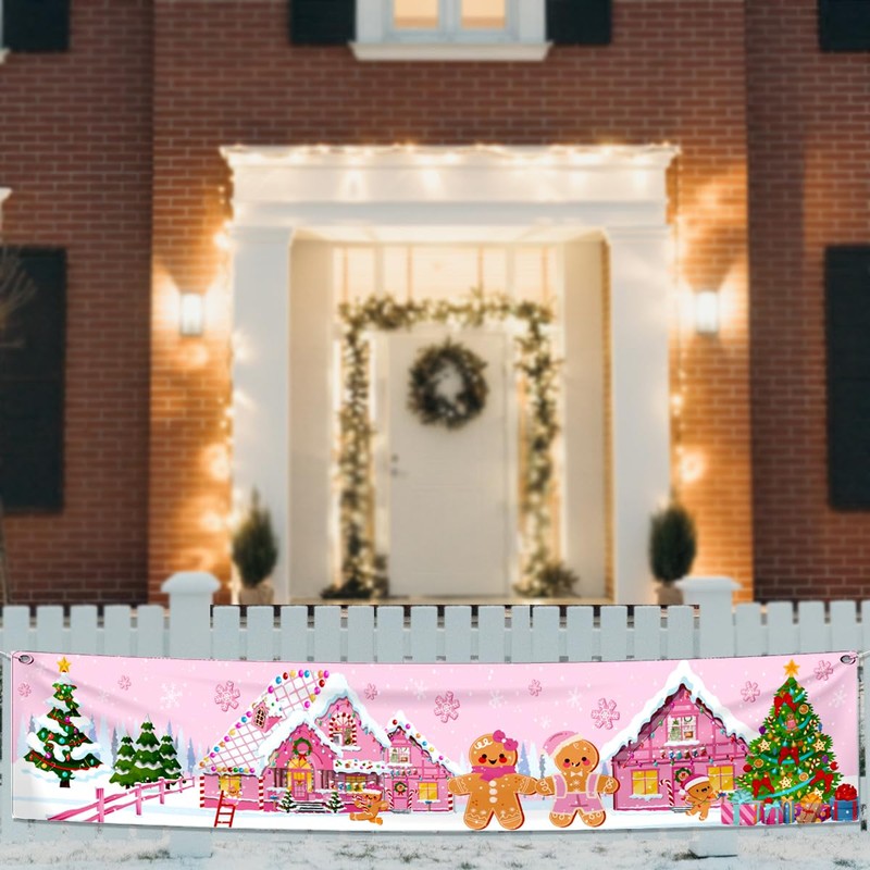 Decoración de pan de jengibre rosa, suministros de Navidad de