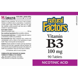 Natural Factors Vitamin B3 100 mg, Nicotinic Acid, 90 Tablets
