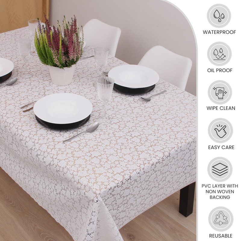 KP HOME Lace Embroidery - Waterproof Wipe Clean Tablecloth Rectangular