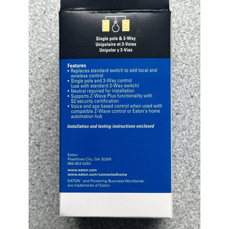 Eaton NEW EATON RF9601DSG Z-Wave Plus Wireless Switch, Silver Granite,