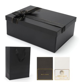 ZMDMAH Black Gift Box with Lid, 22.5 x 16 x 8.5 cm Rectangular Gift Packaging Birthday with Bow Gift Box, Gift Box Birthday for Wedding, Birthday, Christmas, Anniversary