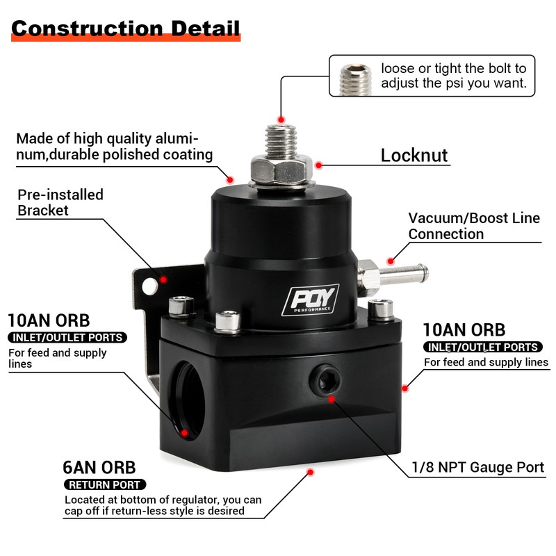 Adjustable Fuel Pressure Regulator Kit 3-110PSI AN10 Feed AN6 Return