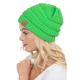 C.C Exclusives Cable Knit Beanie - Thick, Soft & Warm Chunky Beanie Hats (Neon Lime)