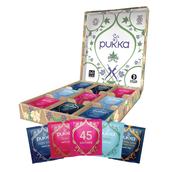 Pukka Herbs | Relax Herbal Tea Selection Box  | 9 Flavours | 45 Sachets  | Lavender Tea | Chamomile Tea | Relaxing Gift | Organic Herbal Tea