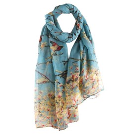 AUTUCAU Ladies Women's Fashion Bird Print Long Scarves Floral Neck Scarf Shawl Wrap Gifts For Grils