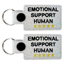 PHAWNGU 2 Pack Emotional Support Human Keychain Key Ring, Gifts for Mom Dad Coworkers Friends Dog Lovers, Birthday Gifts for Women, Sparkly Vinyl Embroidered Keychain