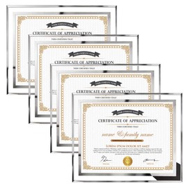Hoikwo 8.5x11 Picture Frames, 4 Packs Silver Glass Certificate Frames for Document Diploma Award, Only for Tabletop Display Vertically or Horizontally
