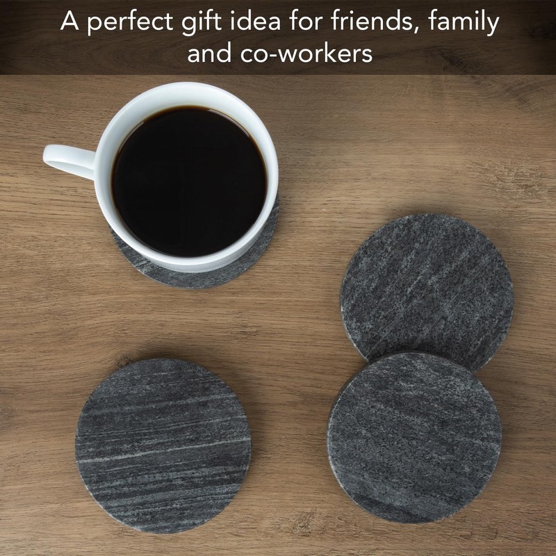 Thirstystone 4 Pack Natural Black Marble Round Coasters with Protective