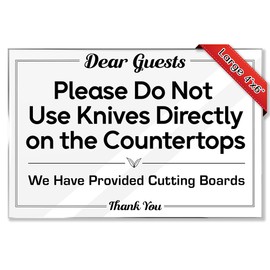 Essentials for Hosts - Please Do Not Use Knives Directly on the Countertops - 3 Pack - 4x6 Acrylic Signs with Mounting Tape - Rental Home Necessities & Kitchen Decor - Great Countertop Care Reminder