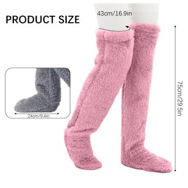 GWAWG Over Knee Sock Slippers,High Fuzzy Long fluffy Socks,Leg Warmers Winter Home Cover Knee Slipper Socks for Women (PINK)
