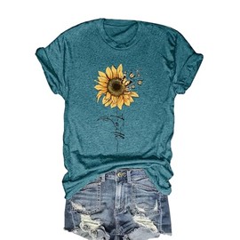 Sisgaa Women Crew Neck Sunflower Graphic Loose Tee Shirts Short Sleeve Tshirts Garden Lover Trendy Top