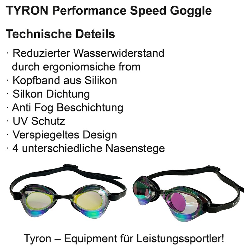 Tyron Performance Speed Goggle (Black Mirrored), Swimming Goggles | Training