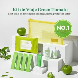 SUNGBOON EDITOR - Kit de viaje Green Tomato, tejido limpiador, limpiador de poros, hidratación de la piel, levantamiento de poros y protección solar, 