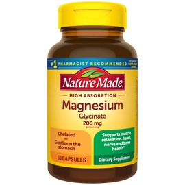 Nature Made High Absorption Magnesium Glycinate 60 Capsules 200 mg Muscle Nerve Heart Health