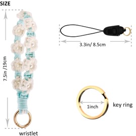 BIHRTC Boho Knotted Lanyard Wristlet Strap Woven Wrist Lanyards Macrame Wristlet Braided Keychain for Car House Keys Key Chain Wallet ID Badges Holder Cell Phone