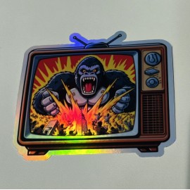 Home Made Retro Tv Set King Kong Holographic Vinyl  3 Inch Sticker