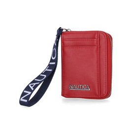 Nautica Everglades Small Wallet for Women, Compact Thin Wristlet, Credit Card Wallet with ID Window, Zippered Coin Purse, Red