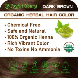 100% Organic Henna Hair Color – Natural, Chemical-Free Hair Dye for Rich, Vibrant Color & Gloss – Grey Coverage, Safe for All Hair Types, Vegan Non-Toxic, Herbal Hair Treatment (DARK BROWN)