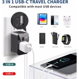NEWVANGA Travel Adapter with USB C, Universal All in One Worldwide Travel Adapter Power