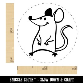 Cheerful Positive Delightful Cartoon Mouse Rat Rubber Stamp for Stamping Crafting Planners - 1/2 Inch Mini