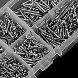 800 Pieces M2 Screws Set, Stainless Steel Self-Tapping Screws, Phillips Screws Set, Wood Thread Screw Set, Flat Head Self-Tapping Screws Kit with Storage Box, 4-20 mm