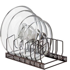 Toplife 鍋蓋 スタンド フライパン 鍋蓋 置き キッチン多機能 蓋収納 ラック 7本仕切りパーツ付き ブラウン