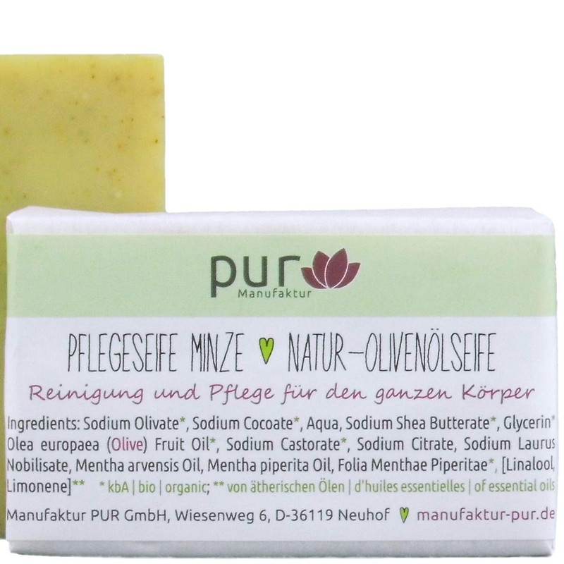 Organic Natural Olive Oil Soap Mint 100 g pur Manufaktur