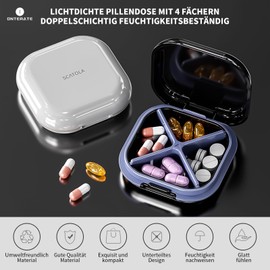 ONTERATE ONTERATE Täglicher Pillen Organizer mit 4 Fächern, Tragbares Reise Pillenetui, Mini Pillenbehälter für die Handtasche, Kompakter Reise Medizin Organizer für Vitamine, Nahrungsergänzungsmittel (Rosa)