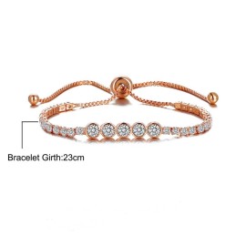 ZARD Tennis Bolo Bracelet in Round Cut Graduated Clear CZ Rose Gold Tone