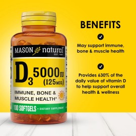 MASON NATURAL Vitamin D3 5000 IU Softgels High Potency 50 Count Pack of 3 Supports Bone Health