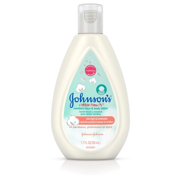Johnson's CottonTouch Newborn Baby Face and Body Lotion, Made with Real Cotton, 1.7 fl. oz