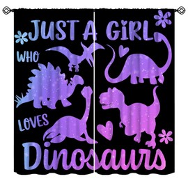 Mchenxin - Cortinas de dinosaurio morado para niñas, Just A Girl Who Loves Dinosaurs, dibujos animados, lindos animales de la selva, cortinas de ventana para recámara de niños, sala de estar, 42 x 45