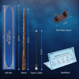 Light Up Magic Wizard Wand with 5 Static Light Colors, Rechargeable Illuminating  Witch Wand for  Collection Cosplay, with Mini Stand Display, Blossom - Color: Blossom