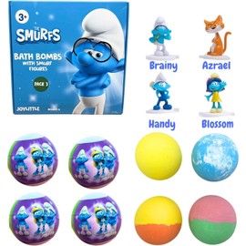 The Smurfs Bath Bombs with Action Figures-Brainy, Handy Smurf, Blossom, and Azrael (Pack 3)