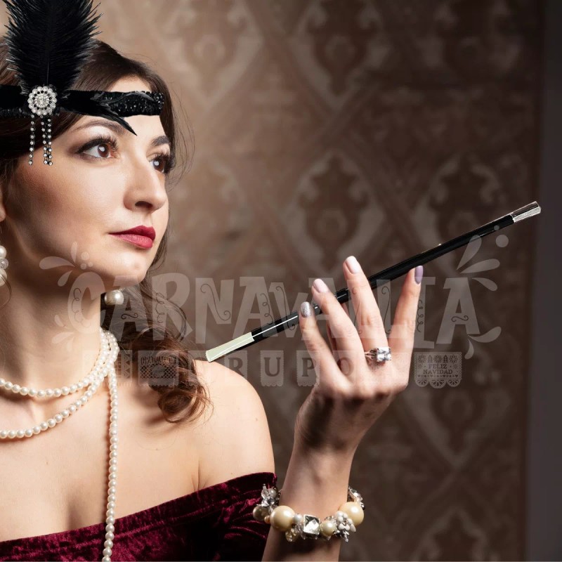 Grupo Carnavallia Kit Charleston Accesorios Diadema Pluma Negra Collar Pipa