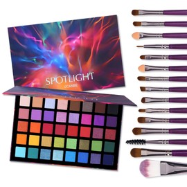 UCANBE Spotlight Eyeshadow Palette + 15 PCS Makeup Brushes Set, Professional Matte Shimmer Glitter Eye Shadow Pallet Highly Pigmented Waterproof Long Lasting Make Up Palette for Women